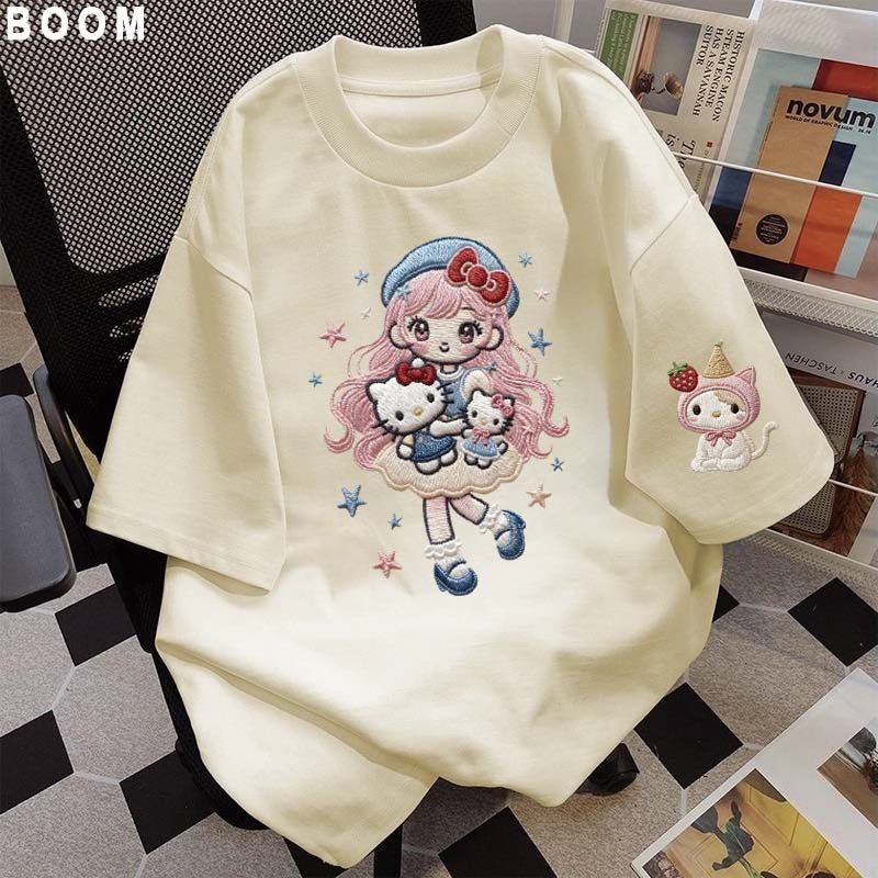 Áo thun chữ thêu nữ kiểu hàn quốc form rộng tay lỡ cổ tròn cotton mát - hè hot trend in cách dễ thương- Local brand #07