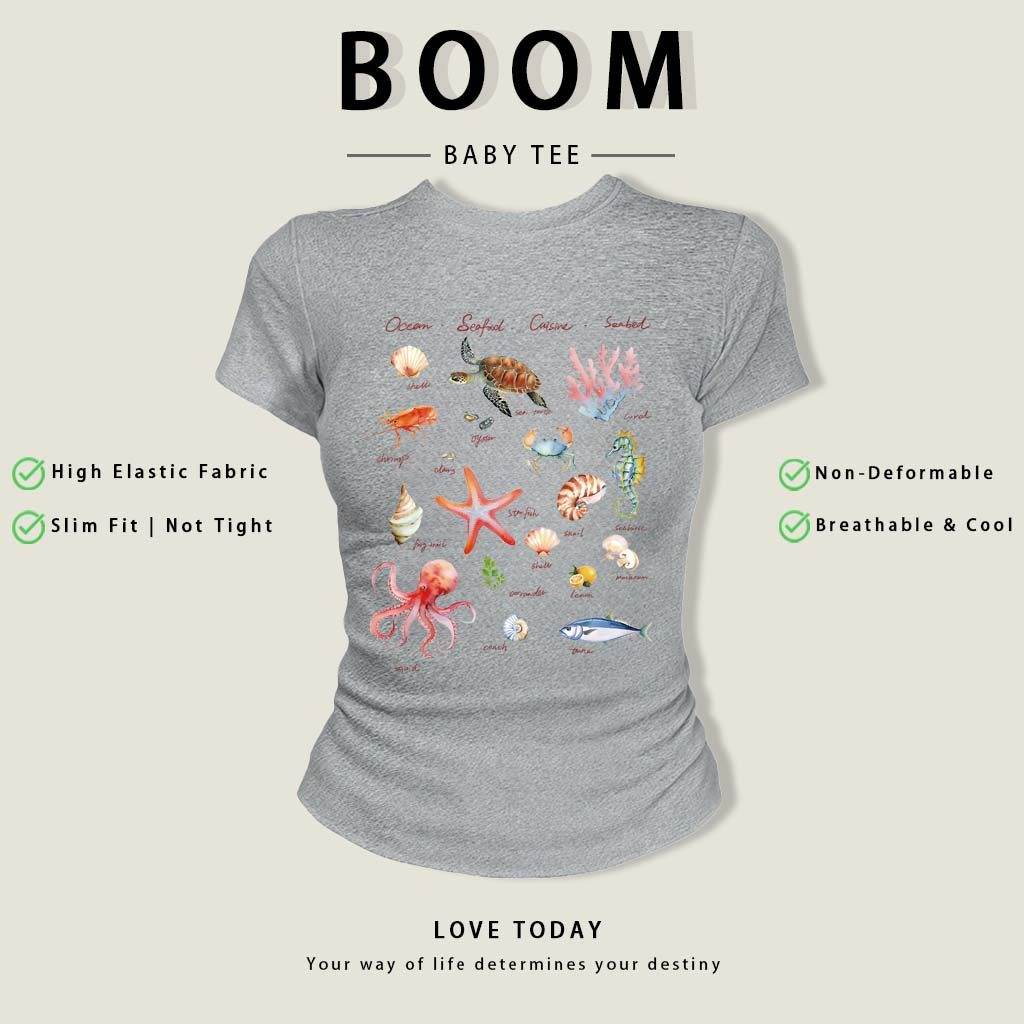 BOOM Áo Baby Tee Nữ Cotton Ôm Body-Áo Thun Ngắn Tay Y2K In Hình PhongCách Mùa Hè, Cổ Tròn Hàng Đầucách hàn quốc phongW71