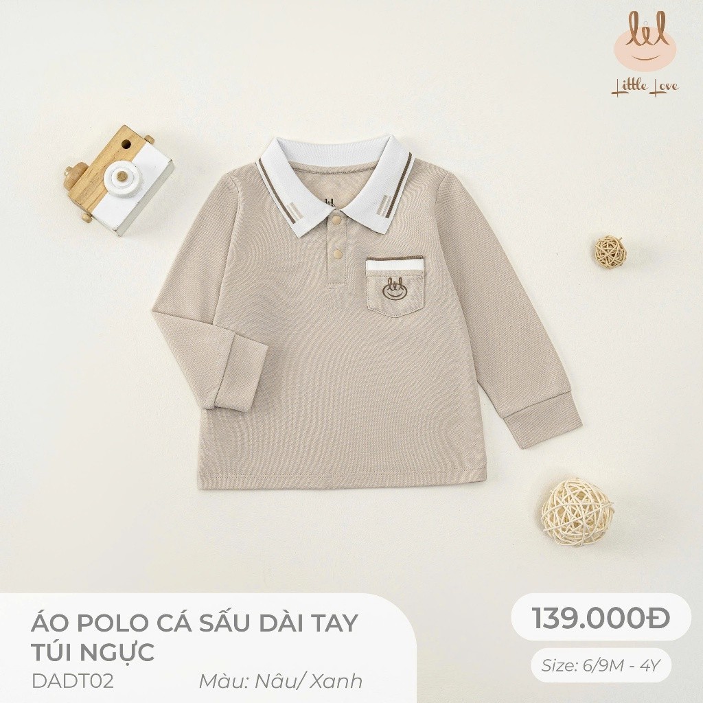 Áo Polo cá sấu dài tay túi ngực dành cho bé Lil Little Love (DADT02)