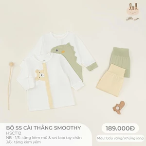 Bộ Sơ Sinh cài thẳng dài tay chất liệu smoothycho bé từ 0-6 tháng (HSCT12) tặng kèm mũ, sét bao tay chân hoặc yếm
