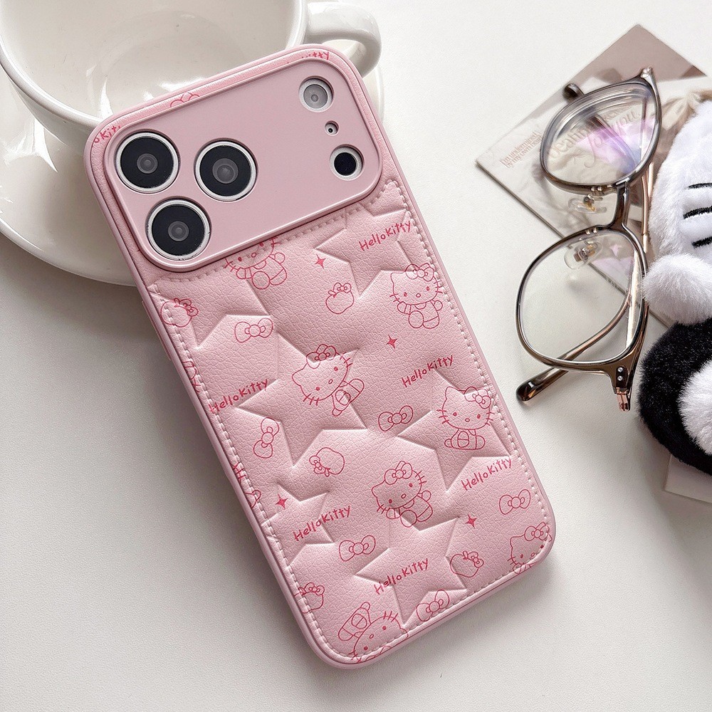 Ốp điện thoại da dập nổi Cat Star cho iPhone 17 Pro Max 16 15 14 Vỏ bảo vệ chống sốc