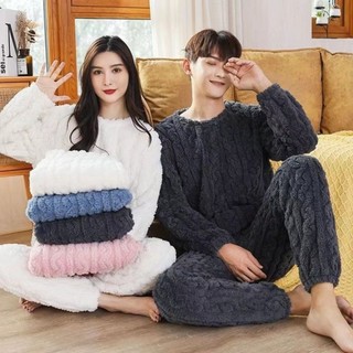 Bộ Đồ Ngủ Chất Nỉ Dày Dặn Màu Sắc Đơn Giản Giữ Ấm Mùa Đông Thời Trang Cho Cặp ✨Bubblu16.vn✨