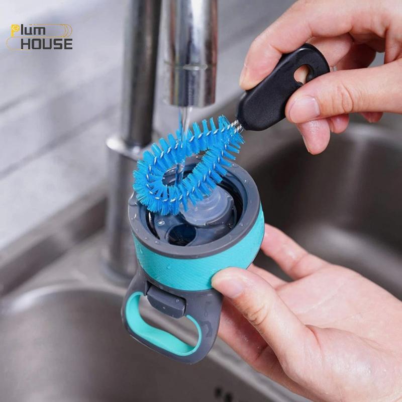 PlumHOUSE Bộ bàn chải bình nước bằng thép không gỉ 3 trong 1 Bàn chải làm sạch Tay cầm dài Chai nước sạch Rửa nhà bếp Dụng cụ chà sàn VN