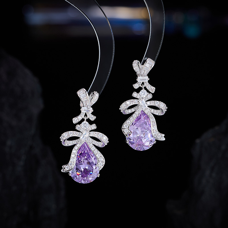 Bông tai zircon nơ cao cấp nhẹ sang trọng