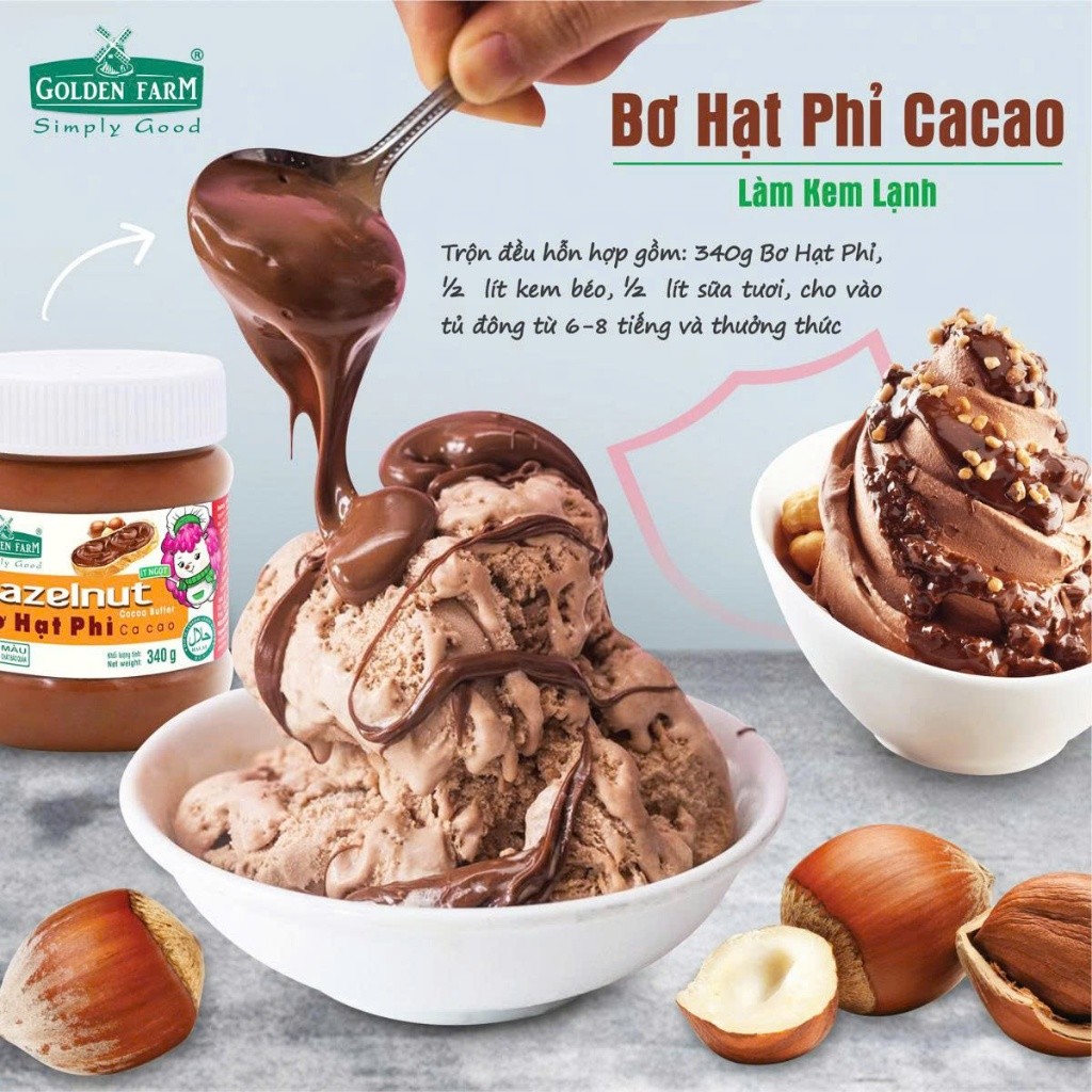 [Combo] Bơ Hạt Phỉ Cacao Golden Farm Lọ 170g 340g Thơm Ngon Kết Cấu Mịn Dễ Phết Bánh Mì