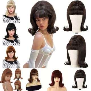 HARRIETTLO Tóc Giả Thẳng Ngắn Có Nổ Bằng Phẳng, Tổng Hợp 16 inch Nữ Vintage Thời Kỳ Tóc Giả, Full Head Đen Tóc Giả Halloween Tự Nhiên Cosplay Tóc Giả Hàng Ngày
