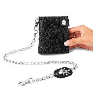 2024 Lớp đầu tiên Da bò Demon Skull Death Punk Rock Ví dây chuyền chống trộm ngắn