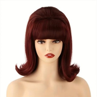 HARRIETTLO Tóc Giả Thẳng Ngắn Có Nổ Bằng Phẳng, Tổng Hợp 16 inch Nữ Vintage Thời Kỳ Tóc Giả, Full Head Đen Tóc Giả Halloween Tự Nhiên Cosplay Tóc Giả Hàng Ngày