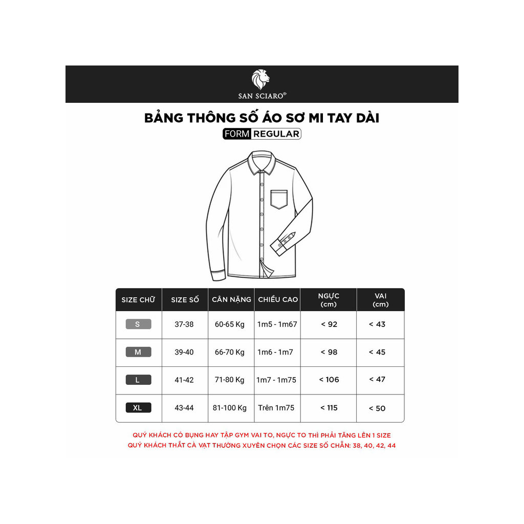 Áo sơ mi tay dài vạt tròn SAN SCIARO vải Cotton form REGULAR SS00000055