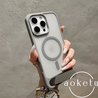 Ốp điện thoại có giá đỡ gập cao cấp từ tính thích hợp cho iPhone 13, 14, 15, 16 Pro Max da cảm thấy mờ bán trong suốt Vỏ cứng silicon chống rơi