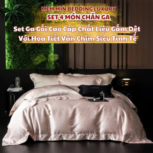 Bộ chăn ga gối gấm dệt 4 món Memminbedding với tông màu sang trọng kèm họa tiết dệt nổi cực sang và hoàng gia