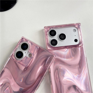 Vỏ Vuông Cổ Điển Sang Trọng Thời Trang Màu Hồng Họa Tiết Lụa Cho iPhone 17 16 15 13 14 Pro Max