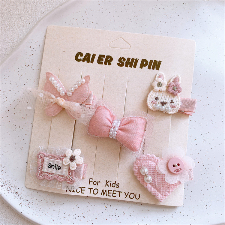 Bộ Kẹp Tóc Hoa Nơ Màu Hồng Ngọt Ngào Cho Bé Gái