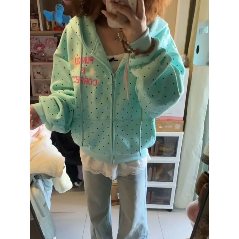 Áo len cardigan American Sweet họa tiết chấm bi sao, phong cách mát mẻ, form rộng, phù hợp mùa xuân - thu
