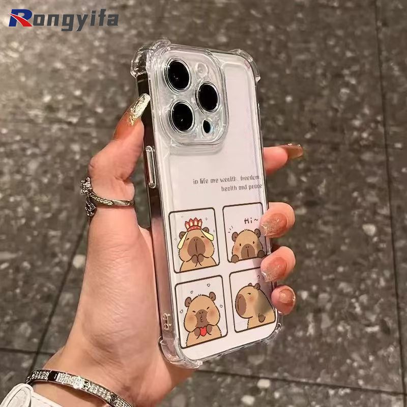 Ốp Điện Thoại Capybara Dễ Thương Cho Realme C85 Pro C75 C73 C71 C67 C65 C63 C61 C55 C53 C51 C35 C33 C33S C31 C30 C30A C30S C25 C25S C25Y C21 Vỏ Mềm Trong Suốt Bốn Góc