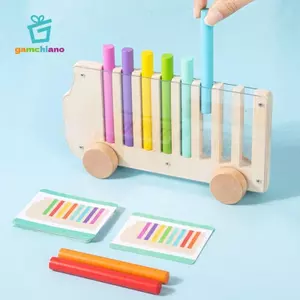Gamchiano Xe buýt nhận dạng màu bằng gỗ Đồ chơi phát triển kỹ năng vận động tinh Trò chơi Montessori dành cho trẻ mới biết đi
