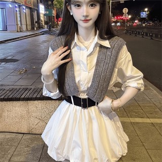 Đầm sơ mi dài tay kiểu thanh lịch nhẹ nhàng phong cách Hàn Quốc dành cho nữ mùa Hè