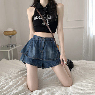 Chân váy denim cạp cao phong cách retro Mỹ dành cho nữ, kiểu dáng mùa xuân mới dáng A thời thượng