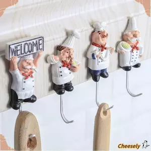 Móc lưu trữ CHEESELY, Móc giữ chìa khóa hoạt hình đầu bếp, Móc treo khăn dính mạnh mẽ Phụ kiện nhà bếp