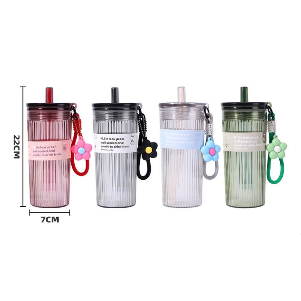 Cốc Rơm Nhựa Mùa Hè AWNGD, Cốc Nước Sinh Viên Chống Rò Rỉ Dung Tích Lớn 650ML, Di Động Có Nắp & Dây Treo Mặt Dây Chuyền Hoa Trong Suốt Cốc Uống Thể Thao Ngoài Trời