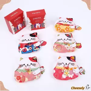CHEESELY Fortune Cat Túi đựng đồ nhỏ, Chúc may mắn Mang lại sự giàu có Maneki Neko Ví đựng tiền xu mèo may mắn, Phụ kiện túi xách hợp thời trang Túi đựng tiền xu quà tặng sáng tạo bằng vải Cotton