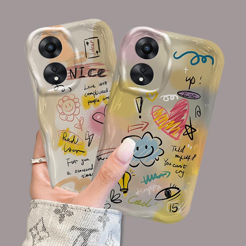 Ốp Silicon Hoạt Hình Cho OPPO A18 A38 A58 A60 A17 A17K 4G Điện Thoại Thông Minh 3D TPU Mềm Smile cloud Chống Sốc Ốp Điện Thoại