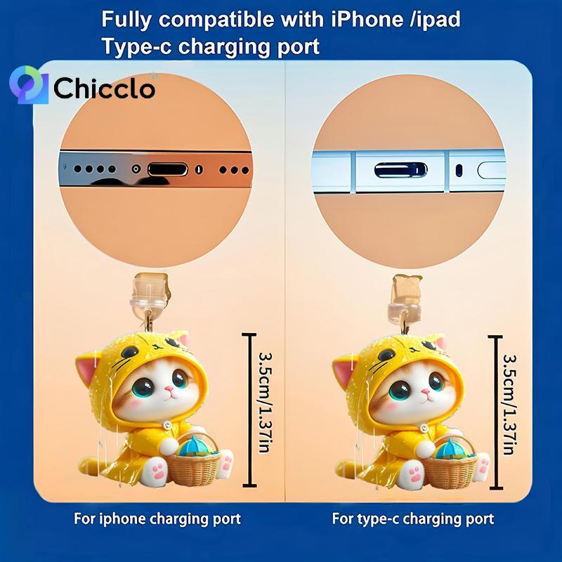 [chiccloset0] Điện thoại mèo 2D dễ thương Cổng sạc chống bụi cho nút chặn chống bụi IPhone Type C Accessorie Đẹp