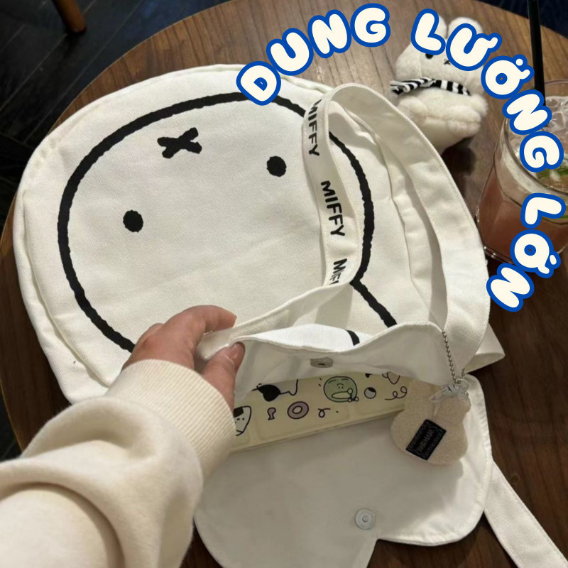 Túi Tote Canvas Hình Thỏ Dễ Thương - Màu Trắng Thanh Lịch, Dung Tích Rộng, Hoàn Hảo Cho Đi Học & Dạo Phố
