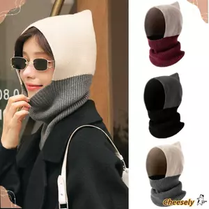 Mũ Trùm Đầu Dệt Kim Cheesely - Balaclava Giữ Ấm Hai Màu, Phù Hợp Unisex Thời Trang Mùa Đông