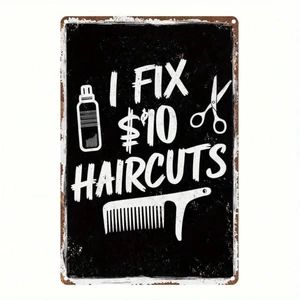 CIFbuy 12x8 Inch Barbershop Wall Sign Mộc Mạc Kim Loại Đen Cắt Tóc Trang Trí
