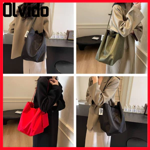 Túi đeo vai Nylon mềm OLVIDO, Túi xách màu trơn thiết kế sản phẩm, Túi Tote đa năng đơn giản dung tích lớn