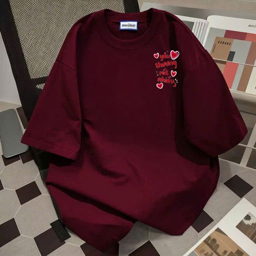 Áo phông basic tay lỡ thời trang, unisex chữ YÊU THƯƠNG  in ng ự c-thoitrangaophong
