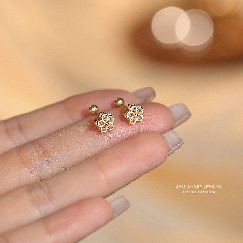 Bông tai hoa zircon đơn giản bạc s925