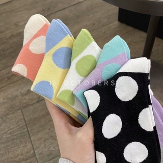 Bông Tai Kẹp Vintage và Tất Dệt Kim Nữ - Phong Cách Nhật Bản Kawaii với Chấm Bi