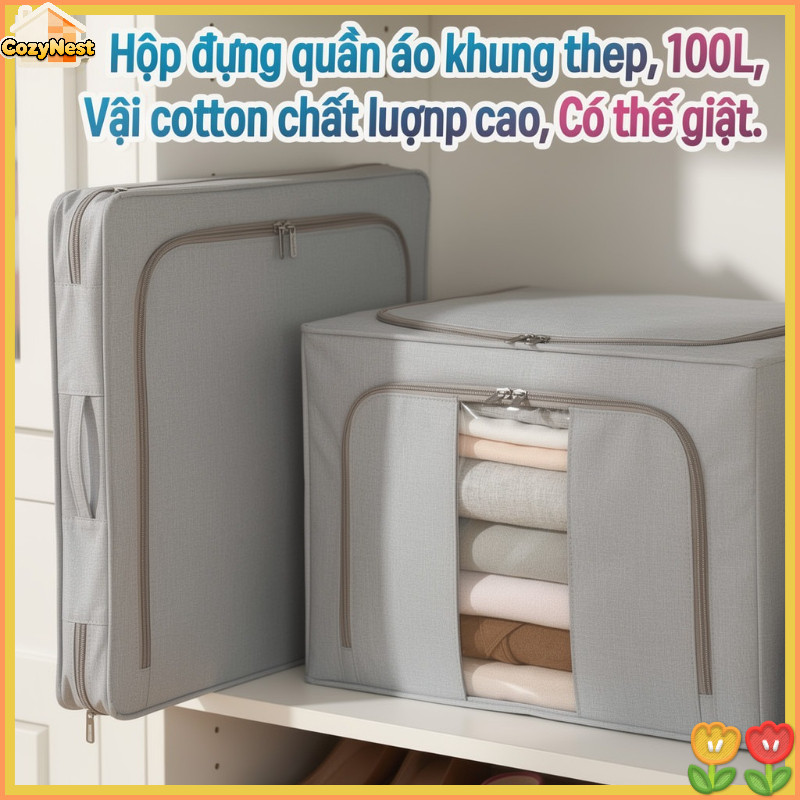 Hộp đựng quần áo khung thép chống nước gấp gọn cao cấp, tiết kiệm không gian, chống bụi ẩm