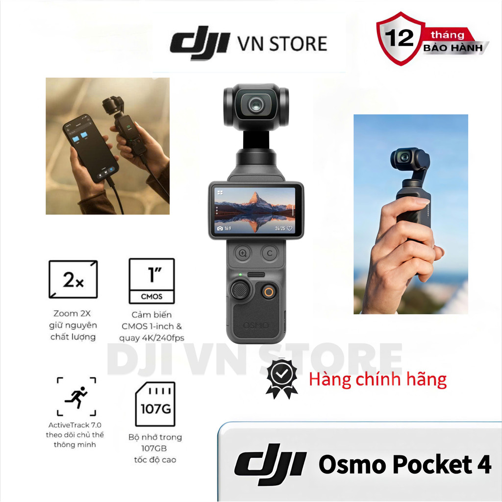 Camera DJI Osmo Pocket 4 - Quay video 4K, ActiveTrack 7.0, CMOS 1-inch, 107GB Bộ nhớ trong - DJI VN