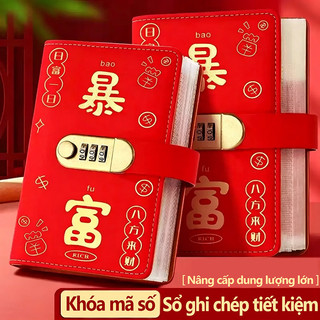 Sổ Tiết Kiệm Có Khóa Mật Khẩu Da PU - Sổ Quản Lý Chi Tiêu 100 Ngăn Chống Nước, Đựng Xu Hóa Đơn