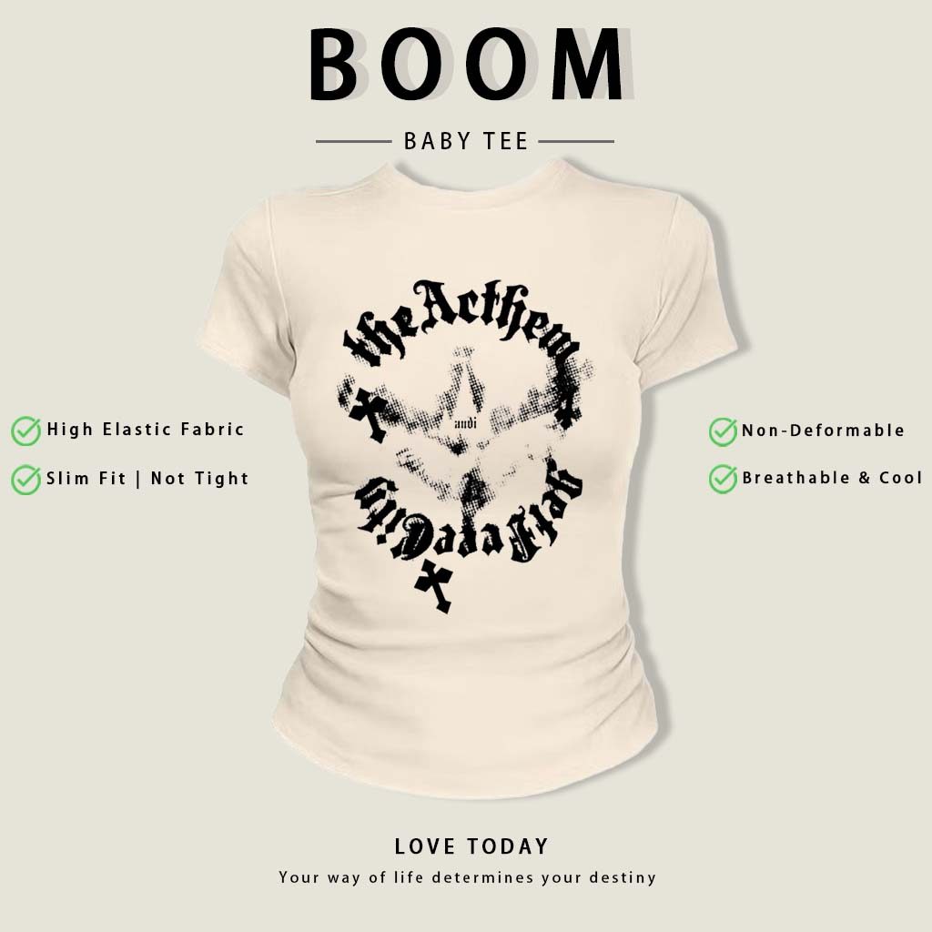 BOOM Áo Baby Tee Nữ Cotton Ôm Body-Áo Thun Ngắn Tay Y2K In Hình PhongCách Mùa Hè, Cổ Tròn Hàng Đầucách hàn quốc phongW10