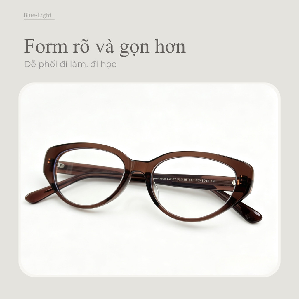 Kính chống ánh sáng xanh nữ dáng mắt mèo gọng acetate đeo hằng ngày