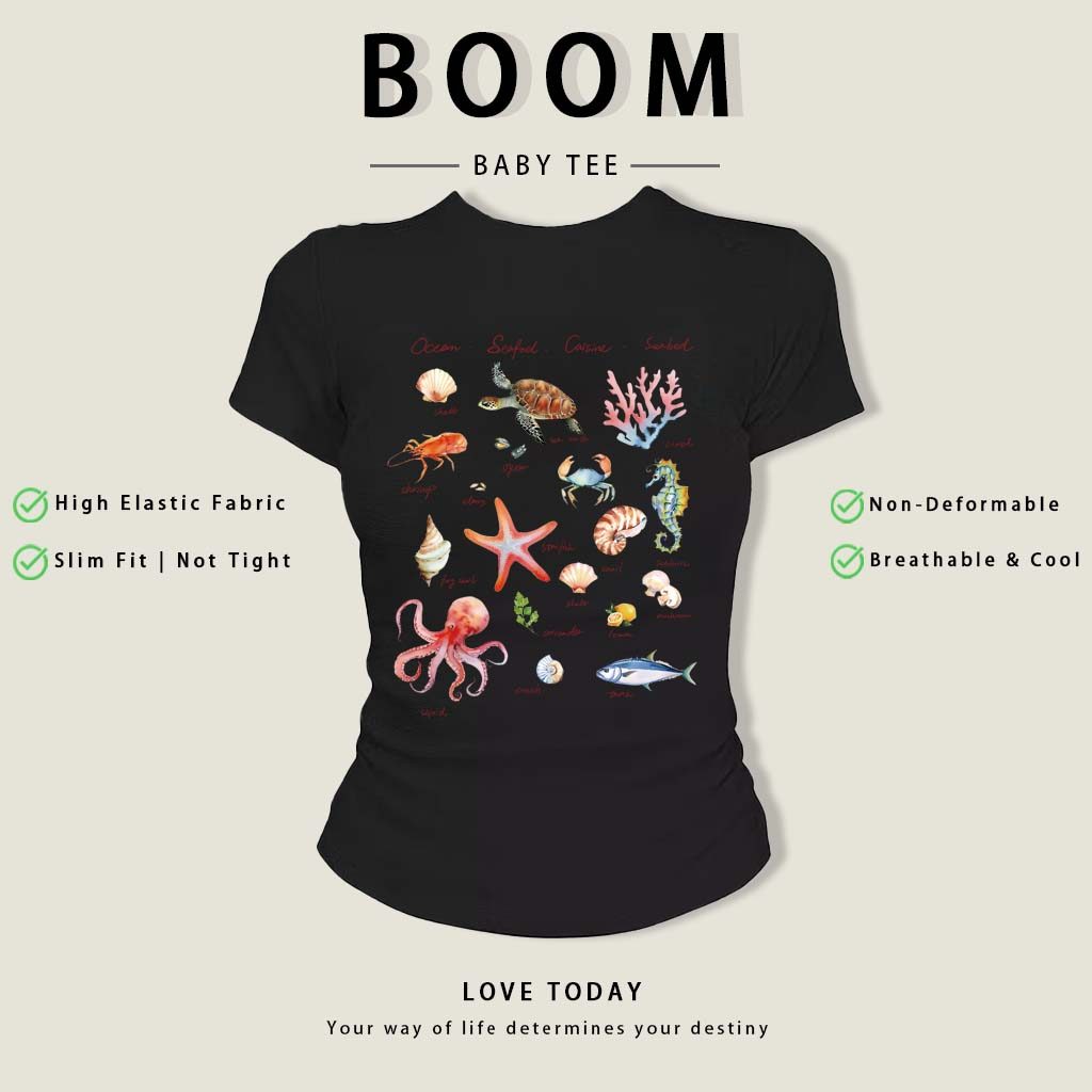 BOOM Áo Baby Tee Nữ Cotton Ôm Body-Áo Thun Ngắn Tay Y2K In Hình PhongCách Mùa Hè, Cổ Tròn Hàng Đầucách hàn quốc phongW71