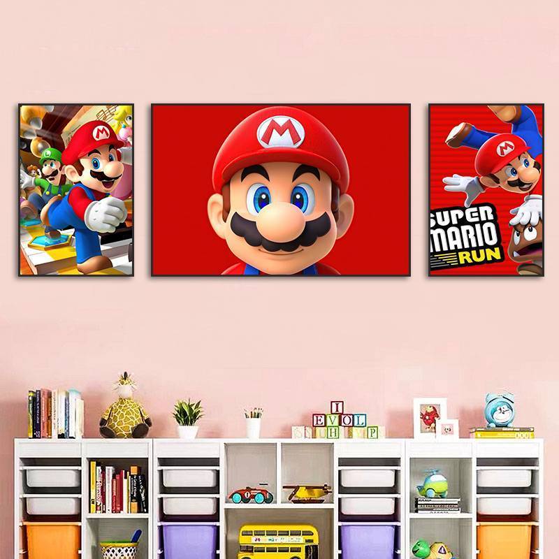 Tranh trang trí Mario, Phòng thể thao điện tử và Nghệ thuật treo tường phòng trẻ em, Phim hoạt hình Super Mario Nintendo Board Game Tranh vải