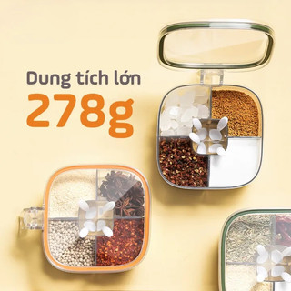 Hũ gia vị 4 ngăn cao cấp - Nắp kín, chống ám mùi, Hũ, Hộp Đựng Gia Vị, Đa Năng, 4 Ngăn, Kèm Muỗng, Có Nắp Đậy
