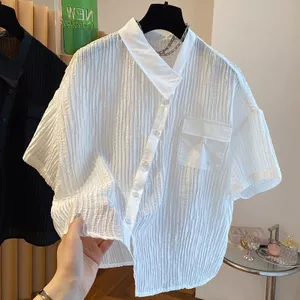 Áo sơ mi nữ xếp ly không đều, thiết kế đẹp cho người béo, tạo cảm giác thoải mái