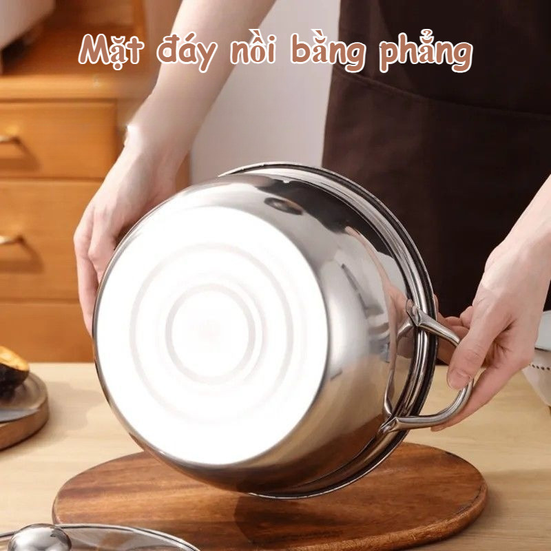 Nồi Inox 304 Đúc Liền Khối 3 Lớp - Chống Dính, Truyền Nhiệt Nhanh, Dùng Mọi Bếp , TẶNG KÈM Vỉ Hấp