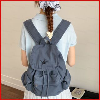 GC2 Hàn Quốc Giặt Và Cũ Denim Ba Lô Sao Biển Nhiều Túi Thường Ngày Dung Tích Lớn Học Sinh Túi CG2