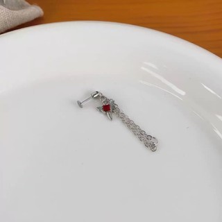 CLKLACEMASK Khuyên Tai Xuyên, Bông Tai Vòng Cánh Zircon Màu Đỏ Màu Bạc, Dây Xích Đôi Bằng Thép Không Gỉ Phong Cách Gothic Xương Tai Nữ Trang Sức