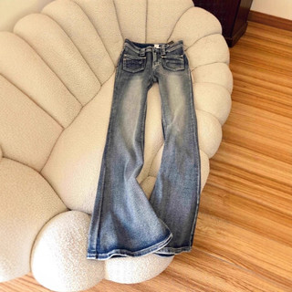 Quần jeans ống loe nữ cạp thấp 2025 hè mới phong cách Mỹ retro giặt nước slim nhỏ con Closet Diary