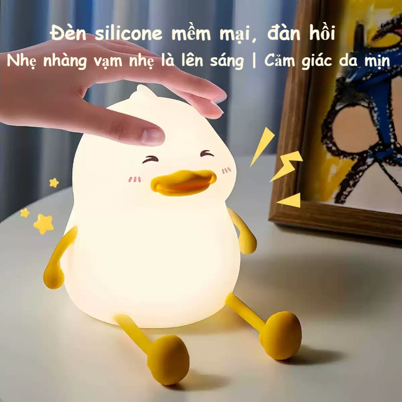 Đèn Ngủ Cảm Ứng Hình Vịt Silicon Mềm - Đèn Để Bàn Dễ Thương, Sạc USB Tiện Lợi, Trang Trí Phòng Ngủ & Quà Tặng Ý Nghĩa