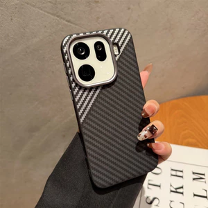 Ốp điện thoại da từ tính họa tiết sợi Carbon sang trọng cho Oppo Find X9 Pro X8 Pro X8 Ultra X8s + Vòng bảo vệ Camera kim loại / Vỏ Oppo chống sốc cảm ứng thoải mái