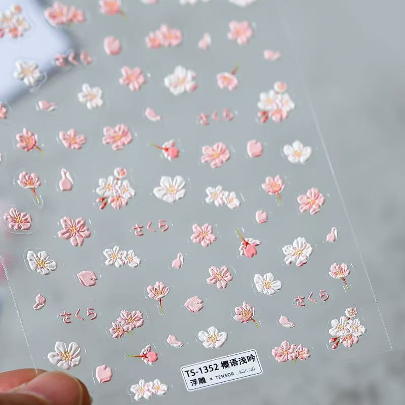 Hoa Dễ Thương Làm Móng Miếng Dán Dập Nổi Hồng Hoa Anh Đào Cánh Hoa Tất Cả Trận Đấu Tươi Chống Thấm Nước Trang Trí Móng Tay 2025.12.29